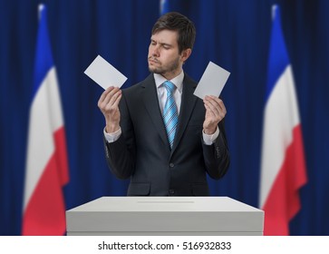 Election In France. Undecided Voter Is Making Decision.