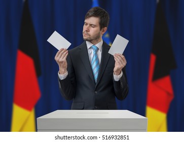 Election In Germany. Undecided Voter Is Making Decision.