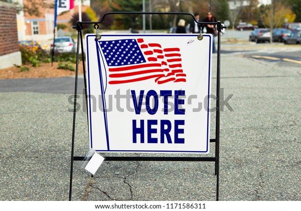An election polling place station during a\
United States election.