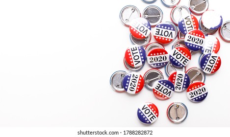 Elections in USA 2020. Button badges with i voted today text isolated on white background, panorama