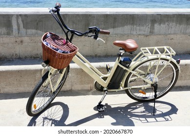 Electric Beach Cruiser With A Basket