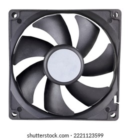 Electric Black Cooling Fan For Computers With Seven Blades Isolated On White Background