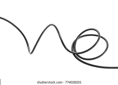 Electric Black Wire Cable Curled Shaped Isolate On White Background