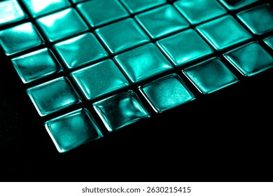 Electric blue metallic tile cube background with glowing surface texture. glossy square tile pattern with rich metal texture glowing black background hi tech luxury brand 3d crypto blockchain bg