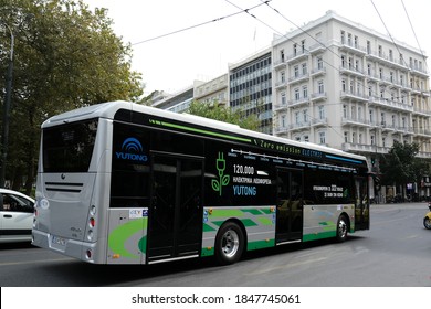 The Electric Bus Yutong U12 From China Is Seen In Streets Of  Athens, Greece, November 3, 2020