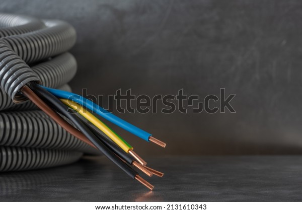 Electric\
Cable with Corrugated Conduit Pipe\
Close-up