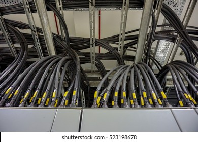 Electric Cable Network On Cable Tray At Motor Control Center