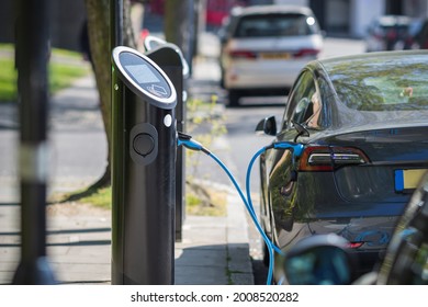 Electric car charging at a charging point around Archway area in London, England