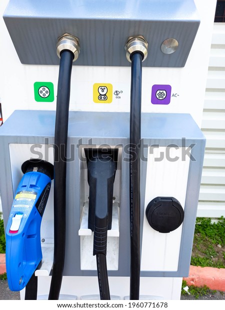 Electric car charging point, electrical car
charging station in Bucharest, Romania,
2021