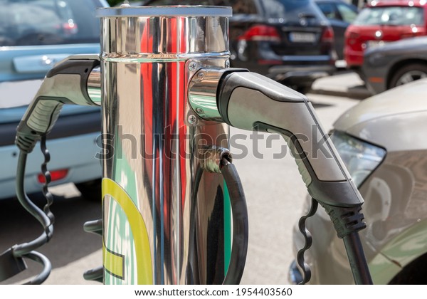 electric car charging station. Hybrid car\
electric charger station in the Car\
Park\

