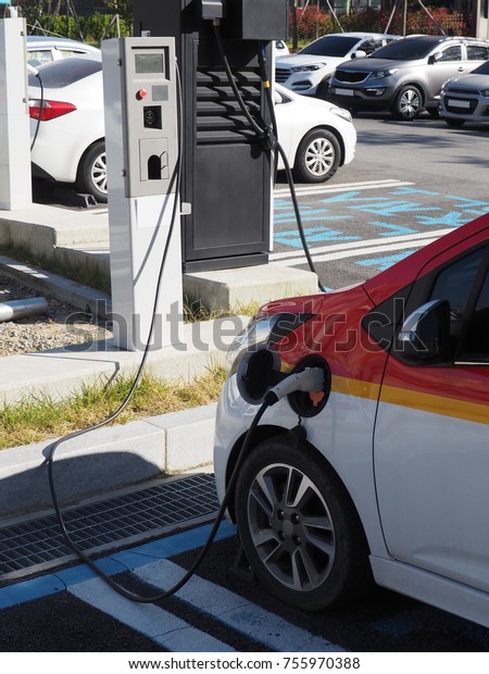 Electric car charging\
station in Korea\
