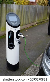 Electric Car Charging Station On The Street In London