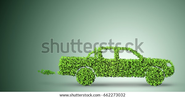 Electric car concept in green environment\
concept - 3d rendering