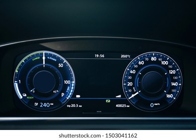 Electric Car Dashboard With Backlight And Engine Starting 