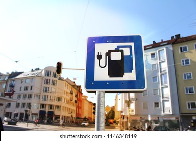 Electric Car Road Sign Charging Station 