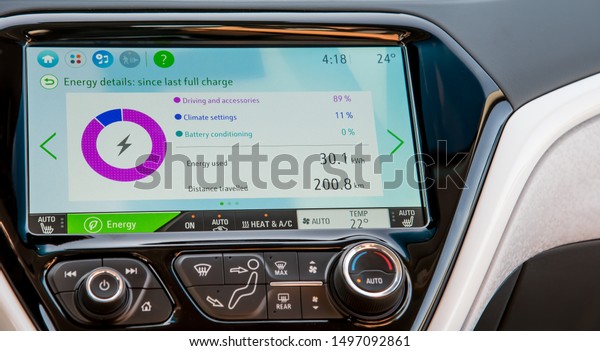 electric car\'s dashboard, all data\
necessary and useful on energy details since last full\
charge