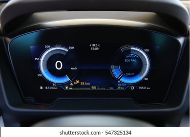 Electric Car's Digital Eco Pro Mode Display Panel, Car Interior