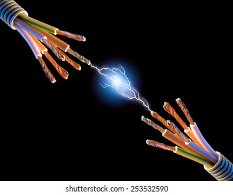 Electric Cord With Electricity Sparkls As Symbol Of Power