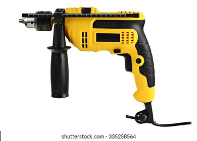 Electric Drill On White Background In Studio