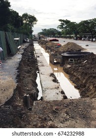 Electric Duct Bank Flood After Raining In Construction Site