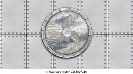 Electric fan on a steel wall background - Shutterstock ID 1283819116