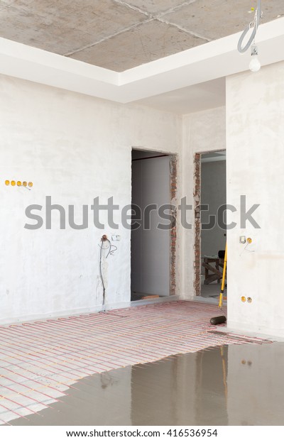 Electric Floor Heating System Installation New Stock Photo