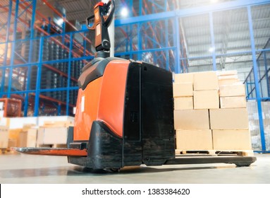 Electric Forklift Pallet Jack In Distribution Warehouse