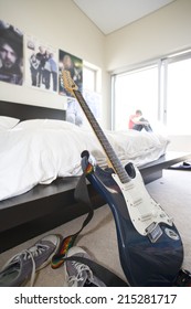 Electric Guitar Bedroom Closeup Stock Photo Edit Now 215281717