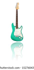 Electric Guitar on white background with reflection, mint green