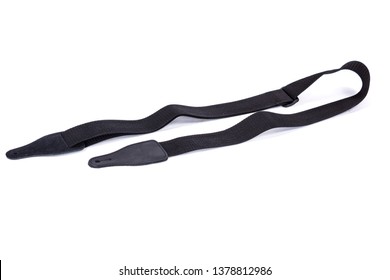 Electric Guitar Strap. Black, Fabric, Leather. Shot On White Background.