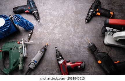 Electric Hand Power Tools In Repair Workshop