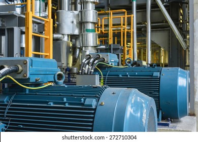 Electric Industrial Generator Inside Power Plant Closeup