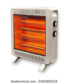 Electric infrared home heater, with maximum and minimum temperature regulators, for heating a room, isolated on a white background                               