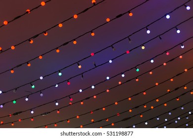 Electric LED Christmas lights garlands in night