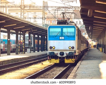 Electric Locomotive on the Platform, Train at the Railroad Station - Shutterstock ID 603990893