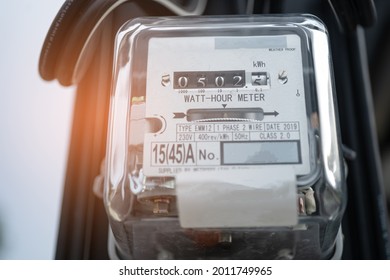 Electric measuring power meter for energy cost at home and office. - Shutterstock ID 2011749965