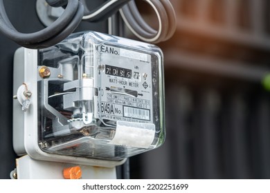 Electric measuring power meter for energy cost at home and office. - Shutterstock ID 2202251699