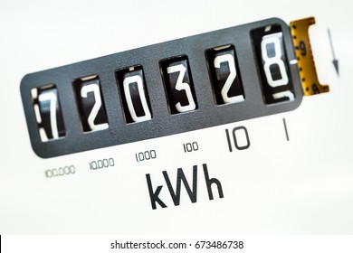 Electric meter dial close-up. Showing reading number digits and KWH symbol.