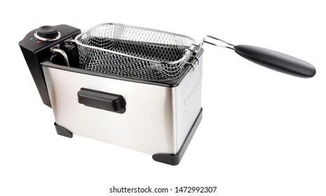 Electric oil fryer appliance isolated on a white background