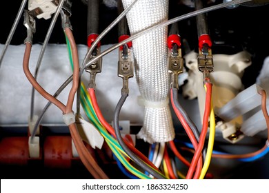 Electric Oven Repair. Wires Connected To Electrical Equipment.