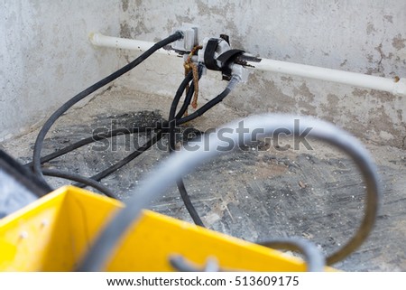 Electric pipe freezing unit with heating pipe. Changing radiators for a new one with freezing pipes. Close up look. 