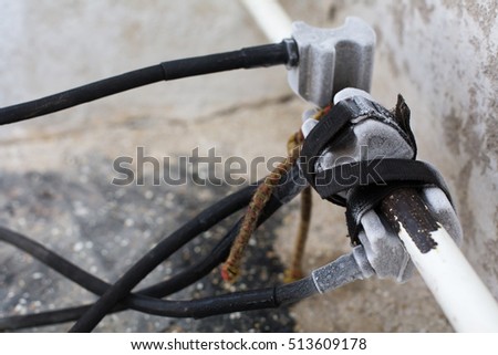 Electric pipe freezing unit with heating pipe. Changing radiators for a new one with freezing pipes. Close up look. 