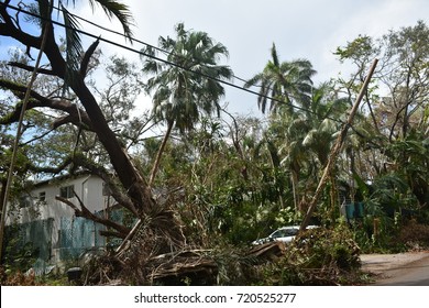 Electric pole damaged by hurricane Irma
