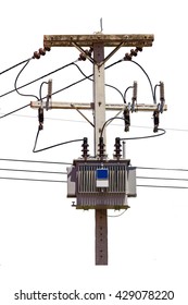 Electric Pole And Transformer On Isolate White Background