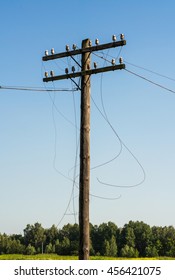 Electric Post Power Pole With Damaged Wire