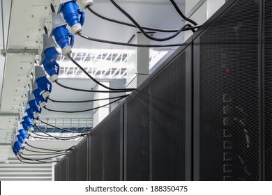 Electric Power Cable For Server Computer In Modern Interior Of Datacenter.