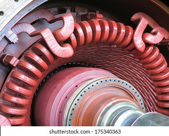 Electric Power Generator And Steam Turbine During Repair At Power Plant