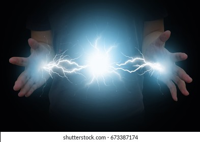 Electric Power From Hands Of Magic Man