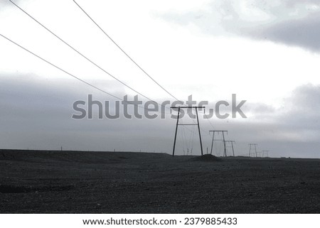 Electric Power Lines on Dramatic Icelandic Landscape