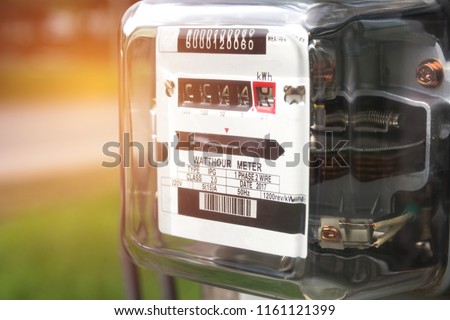 Electric power meter measuring power usage. Watt hour electric meter measurement tool.